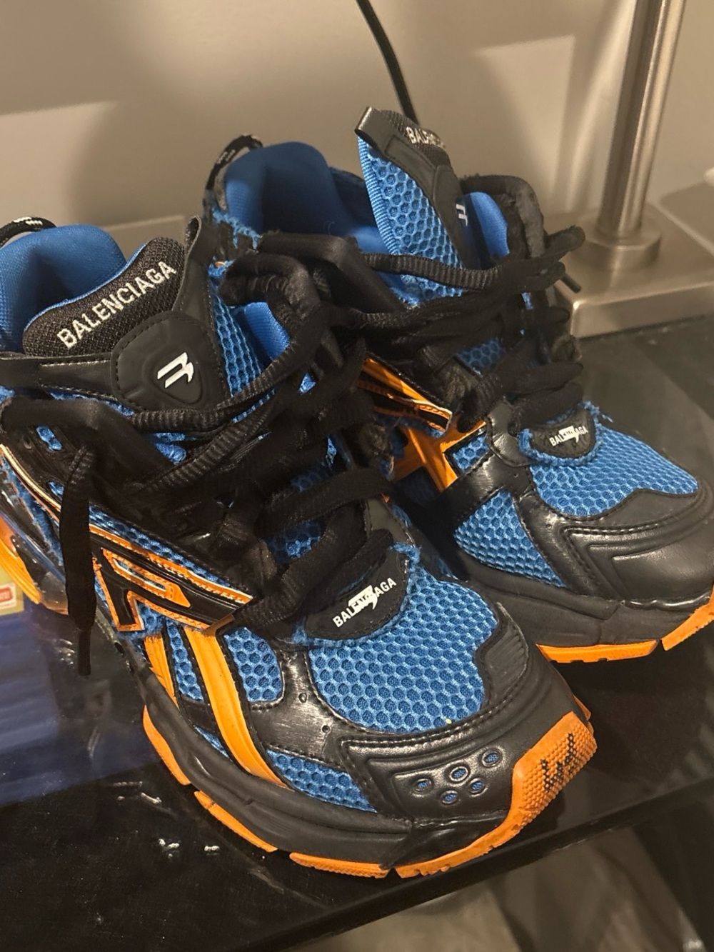 Balenciaga Blue & Orange Mesh Runner Sneakers